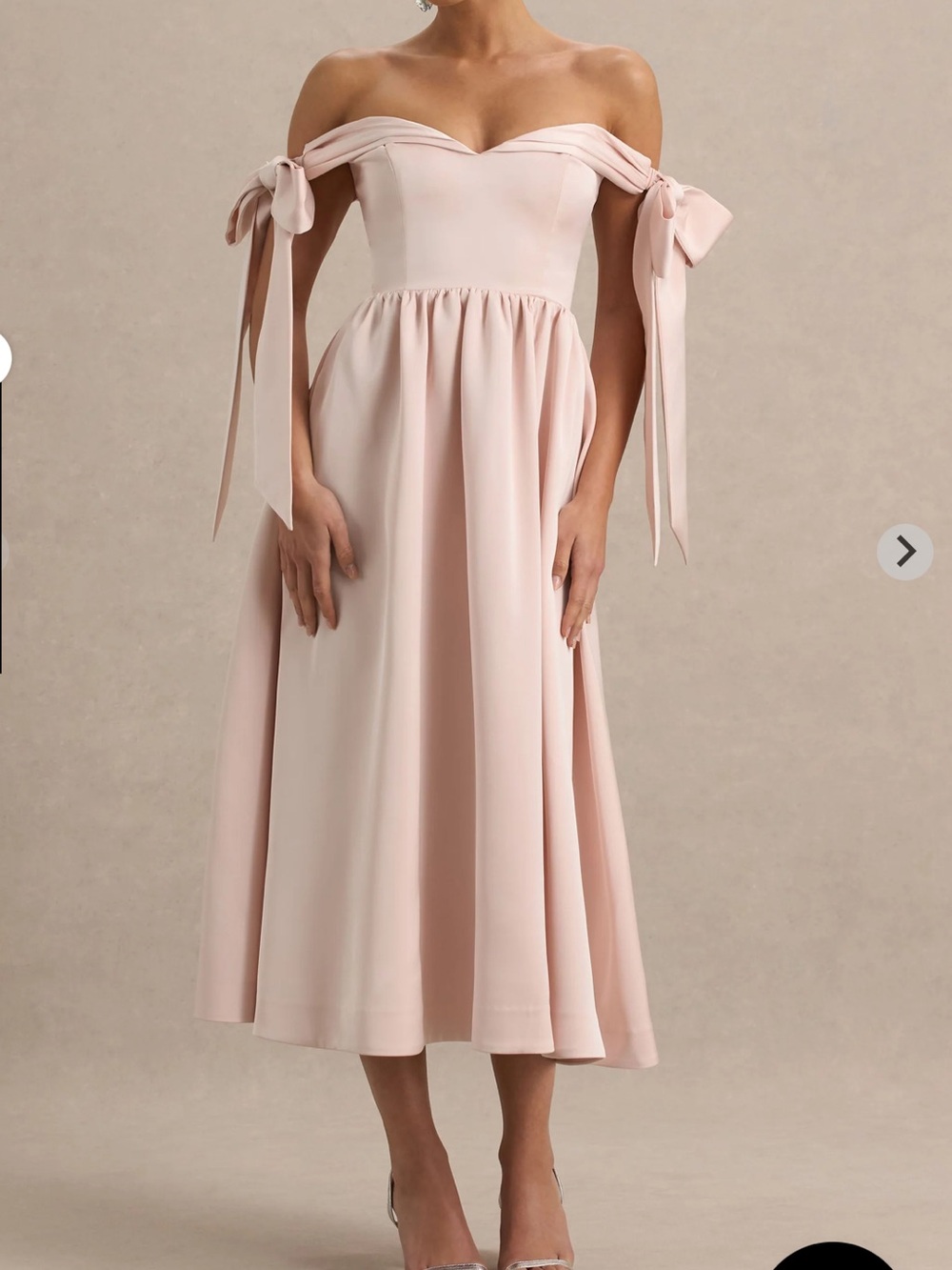 Club L London Blush Off-Shoulder Midi Dress with Bow Ties